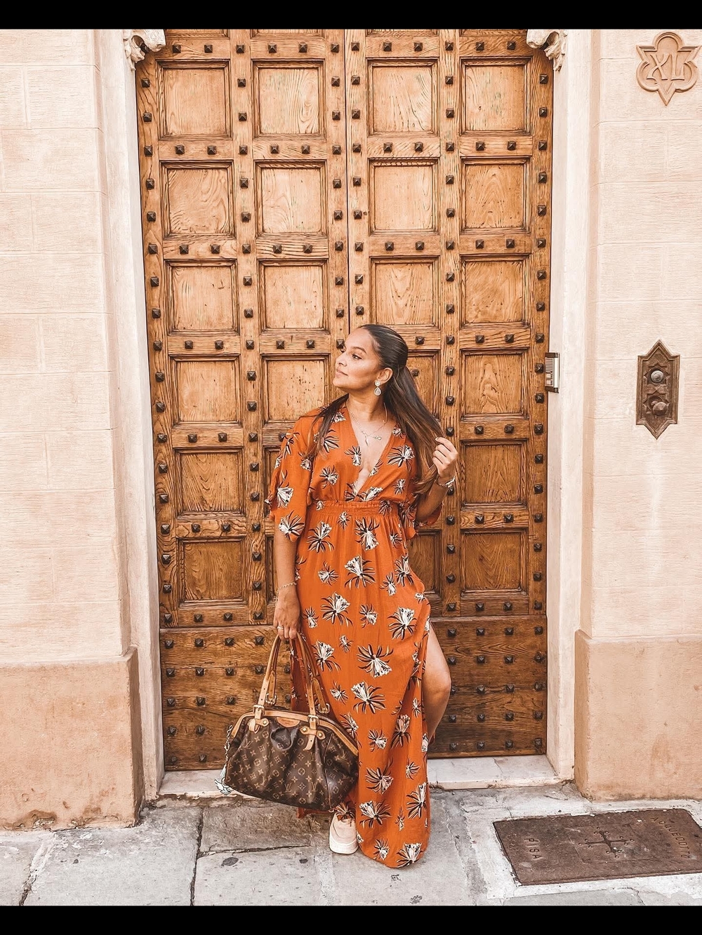 Rust Floral Wrap Summer Maxi Dress